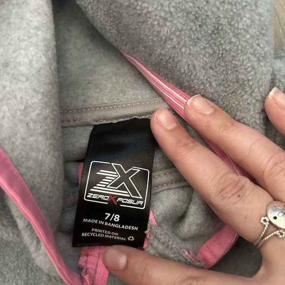 Zeroxposur Girls Grey Full Zip Hooded Fleece With Pink Zipper Size 7/8 - Picture 2 of 4